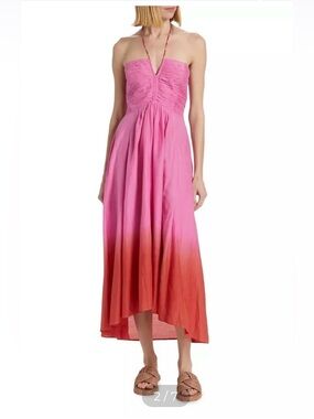 Sleeveless Pink to Red Ombre Smocked Maxi Dress